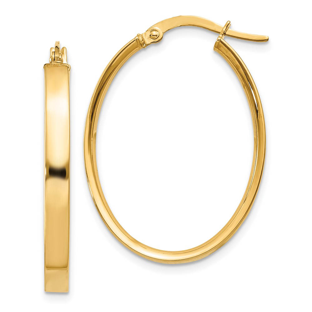3mm x 29mm 14k Yellow Gold Oval Hoop Earrings