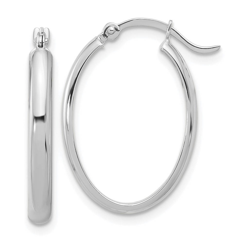3mm x 21mm 14k Yellow Gold & White Rhodium Plated Oval Hoop Earrings