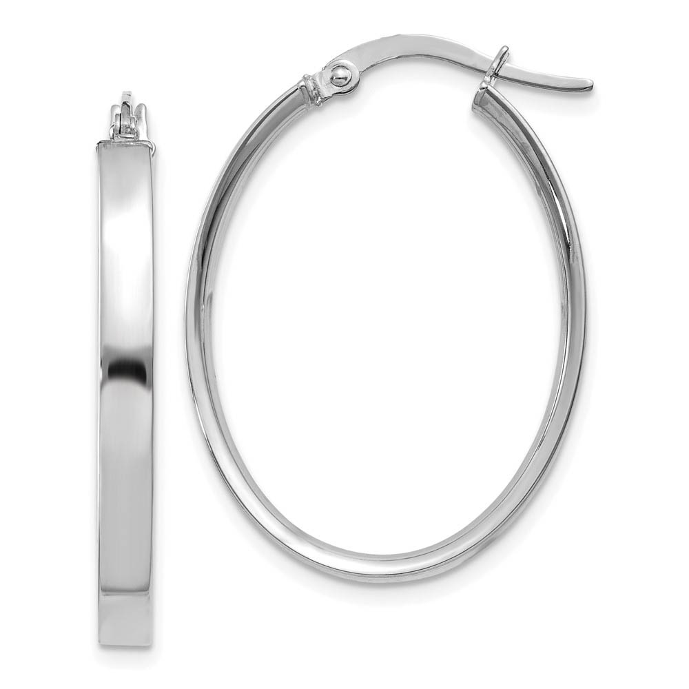 3mm x 29mm White Rhodium Plated 14k Yellow Gold Oval Hoop Earrings