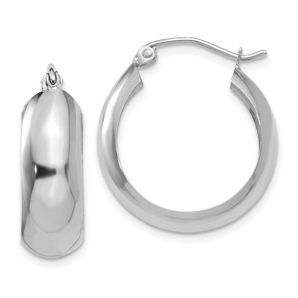 7mm x 21mm 14k White Gold Half Round Open Back Hoop Earrings