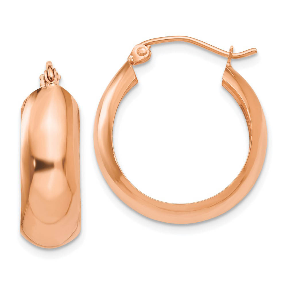 7mm x 21mm 14k Rose Gold Half Round Open Back Hoop Earrings