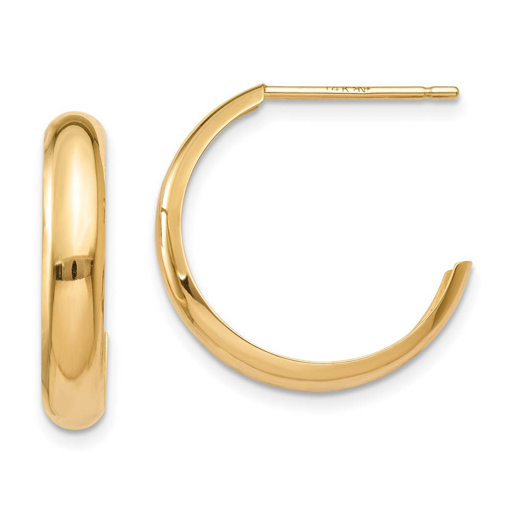 3.5mm x 17mm Polished 14k Yellow Gold Domed J-Hoop Earrings