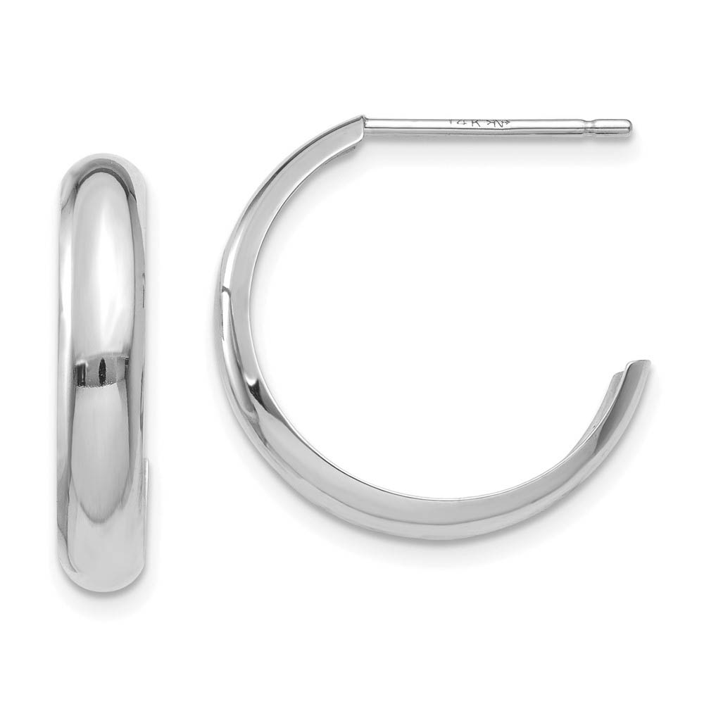 3.5mm x 17mm Polished 14k White Gold Domed J-Hoop Earrings