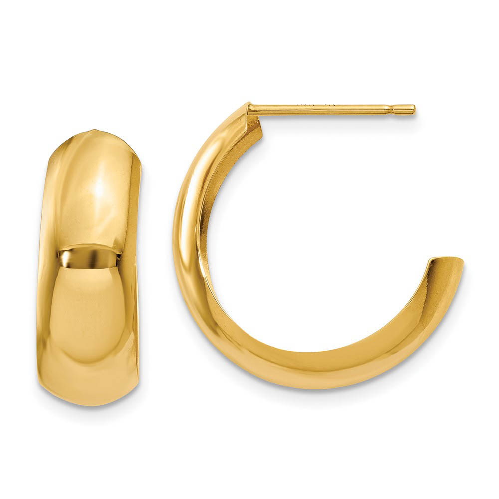 6.75mm x 19mm Polished 14k Yellow Gold Domed J-Hoop Earrings
