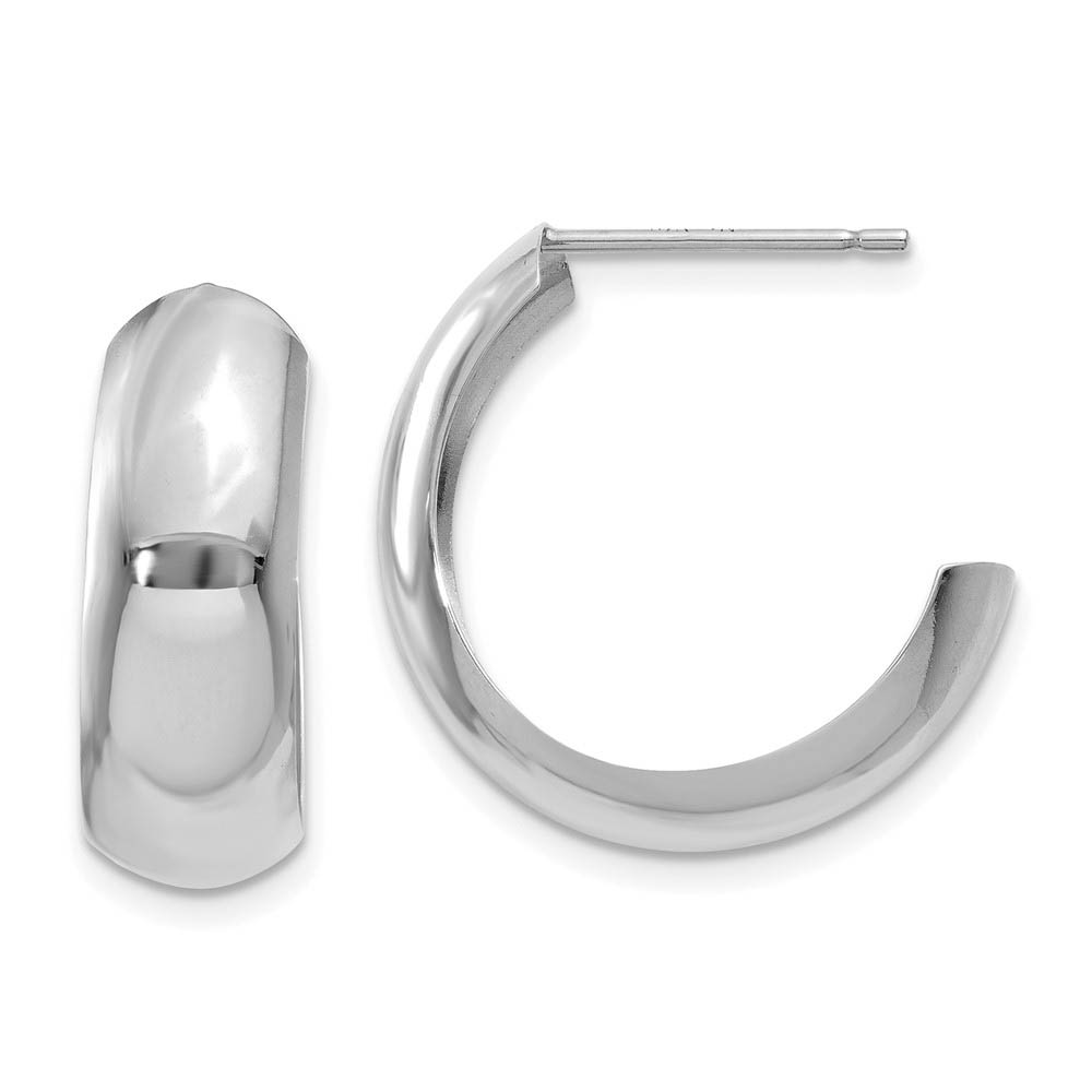 6.75mm x 19mm Polished 14k White Gold Domed J-Hoop Earrings