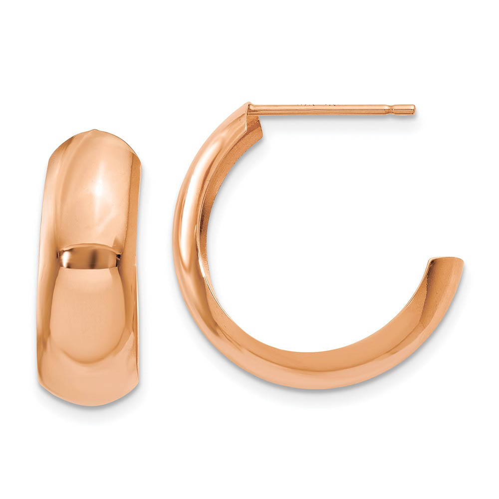 6.75mm x 19mm Polished 14k Rose Gold Domed J-Hoop Earrings