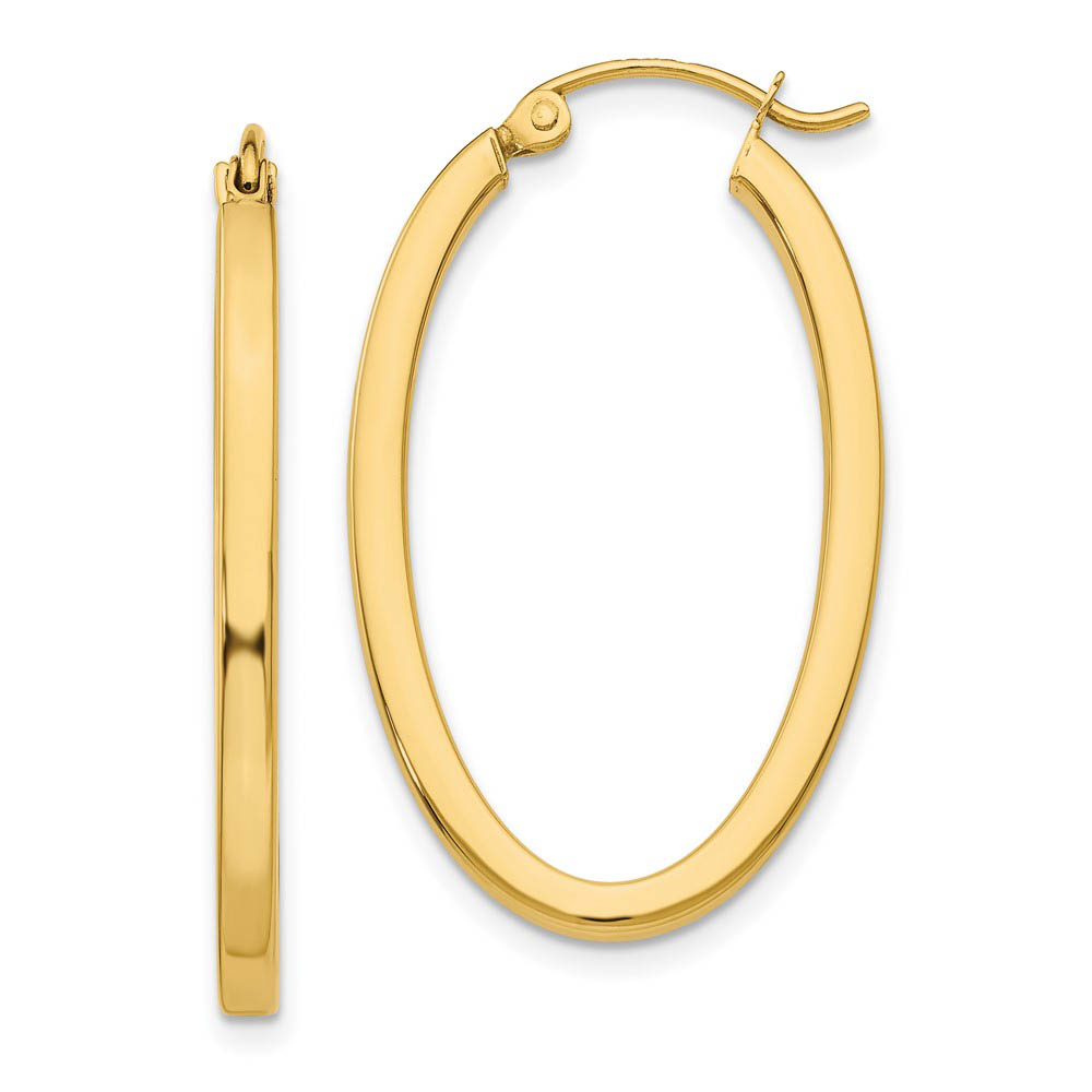 2mm x 29mm 14k Yellow Gold Square Tube Oval Hoop Earrings