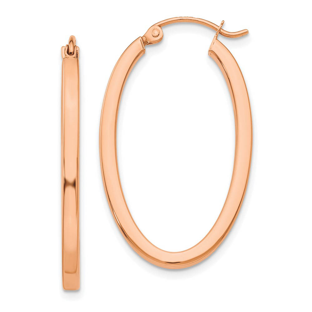 2mm x 29mm 14k Rose Gold Square Tube Oval Hoop Earrings