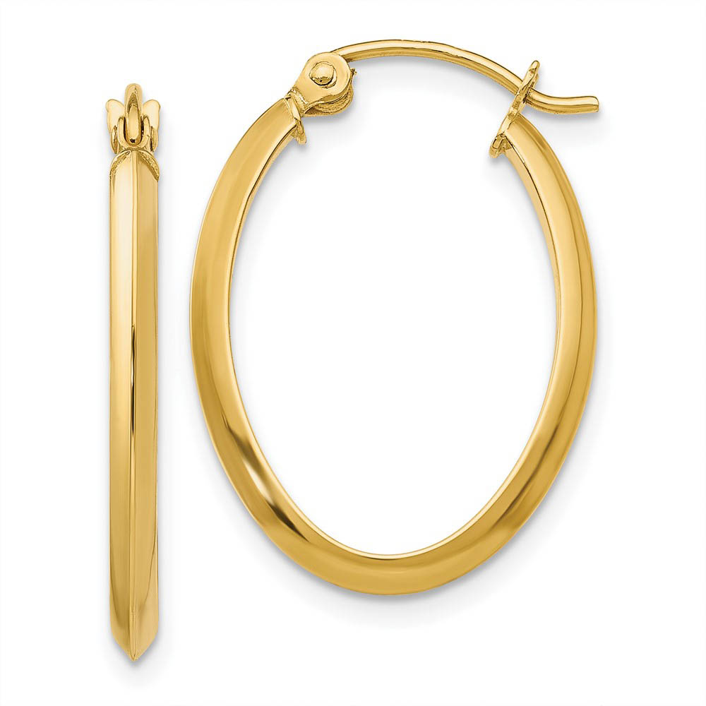2mm x 24mm Polished 14k Yellow Gold Knife Edge Oval Hoop Earrings