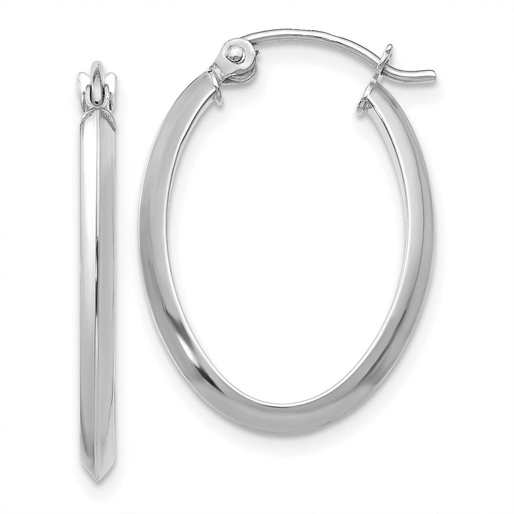 2mm x 24mm Polished 14k White Gold Knife Edge Oval Hoop Earrings