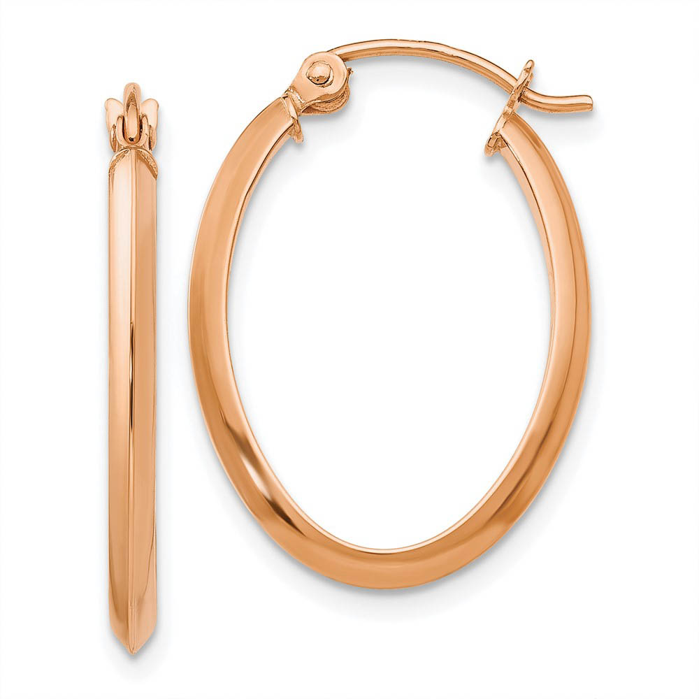 2mm x 24mm Polished 14k Rose Gold Knife Edge Oval Hoop Earrings