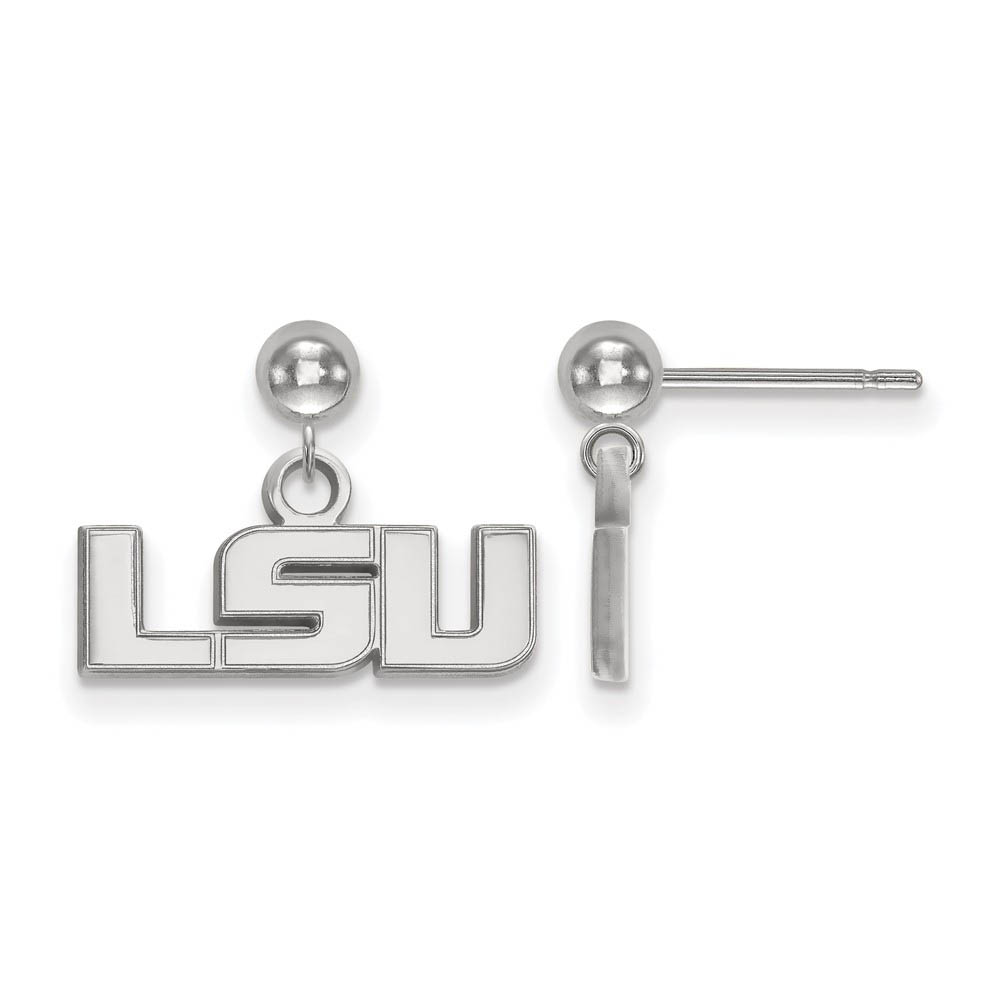14k White Gold Louisiana State University Ball Dangle Earrings