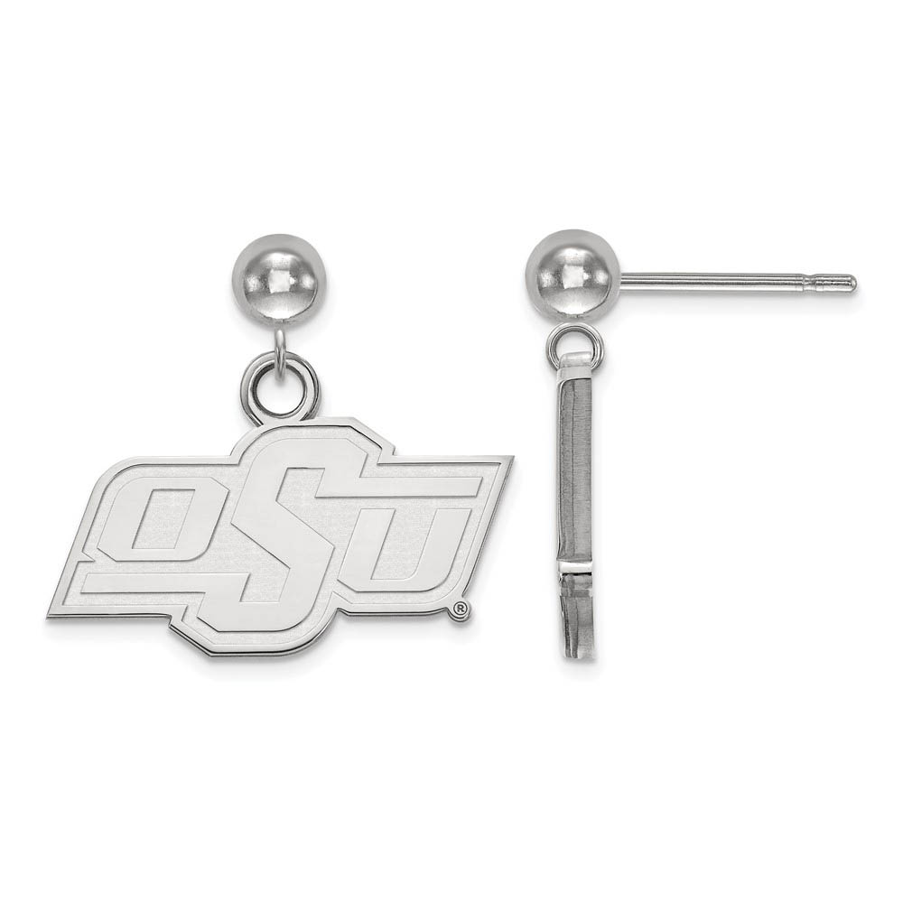 14k White Gold Oklahoma State University Ball Dangle Earrings