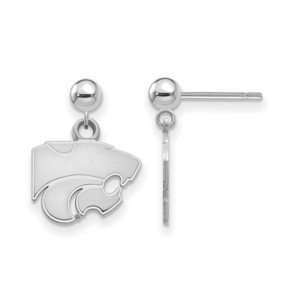 14k White Gold Kansas State University Ball Dangle Earrings
