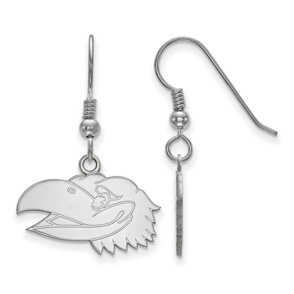 Sterling Silver University of Kansas Mascot Head Dangle Earrings