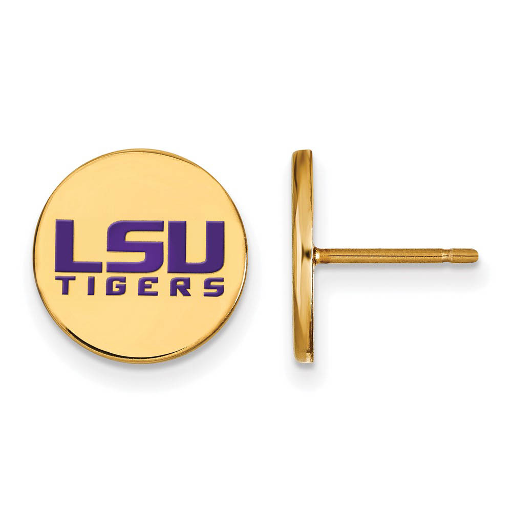 14k Gold Plated Silver Louisiana State U Enamel Disc Earrings