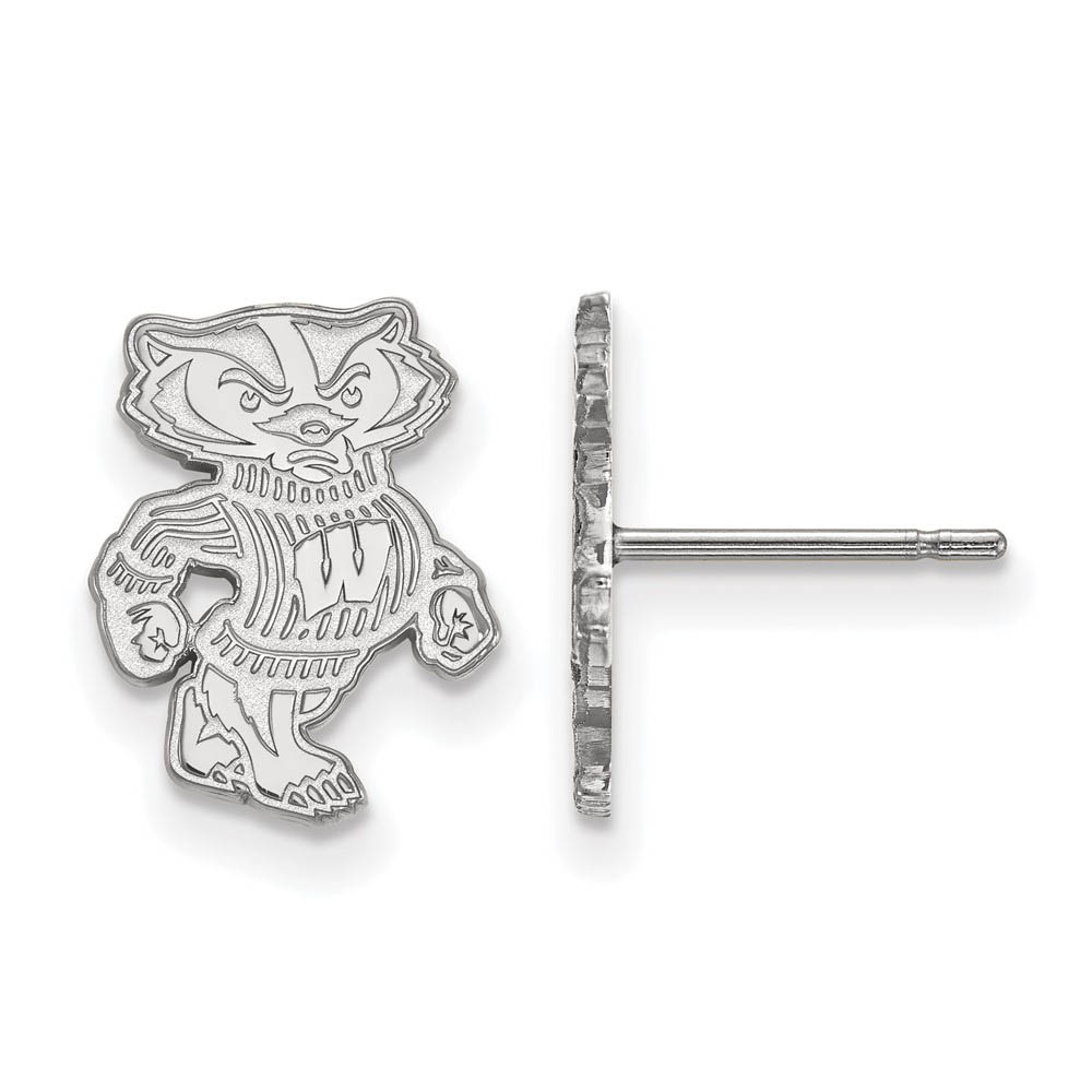 14k White Gold University of Wisconsin Mascot Post Earrings
