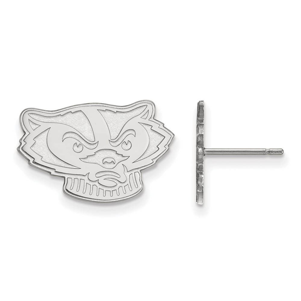 14k White Gold University of Wisconsin Post Earrings