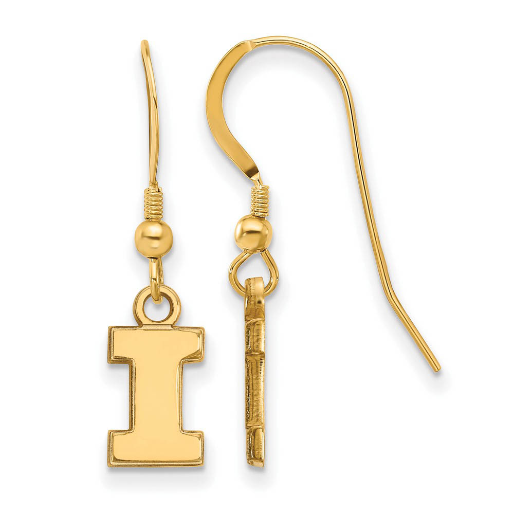 14k Gold Plated Silver Univ. of Illinois (Tiny) Dangle Earrings