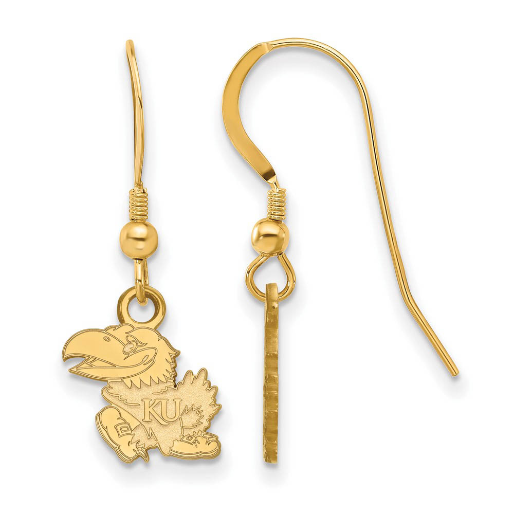 14k Gold Plated Silver Univ. of Kansas (Tiny) Dangle Earrings
