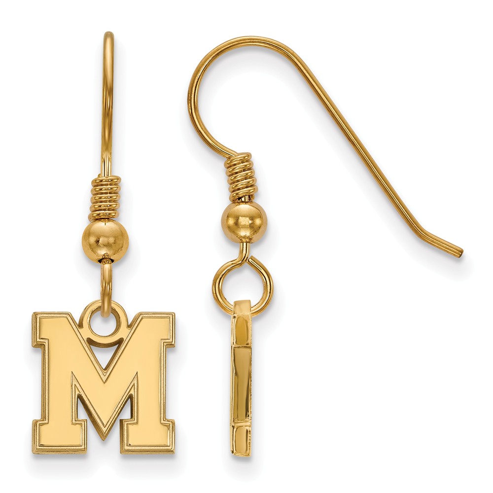 14k Gold Plated Silver University of Memphis (Tiny) Dangle Earrings