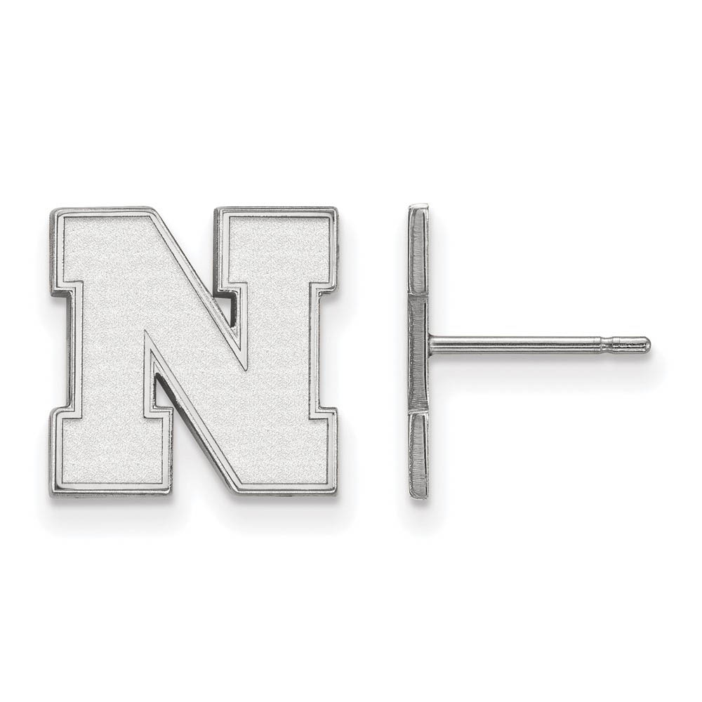 10k White Gold University of Nebraska Post Earrings