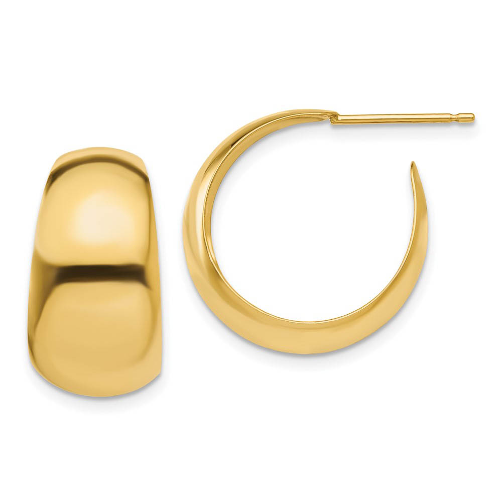8.5-10mm x 19mm (3/4 Inch) 14k Yellow Gold Wide Tapered J-Hoops