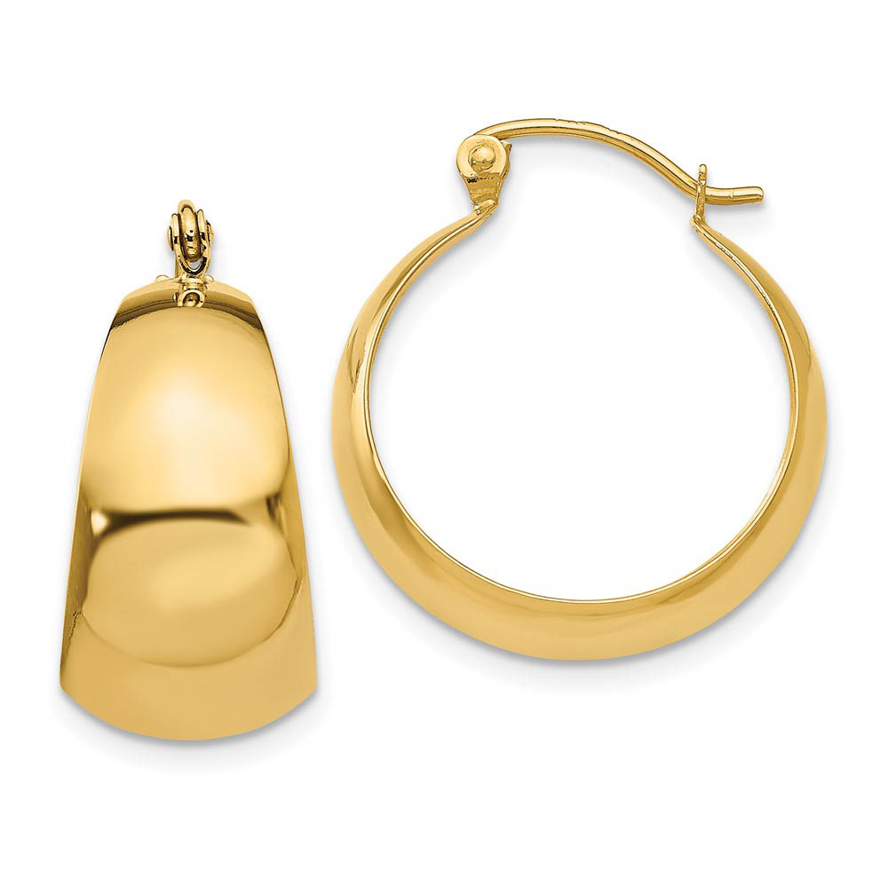 14k Yellow Gold Wide Tapered Round Hoop Earrings, 21mm (13/16 Inch)