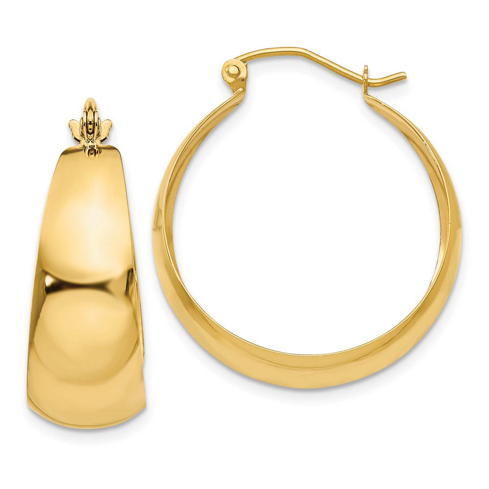 14k Yellow Gold Wide Tapered Round Hoop Earrings, 27mm (1 1/16 Inch)