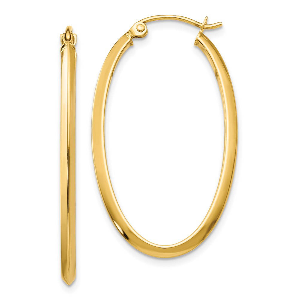 2mm x 35mm (1 3/8 Inch) Polished 14k Yellow Gold Point Edge Oval Hoops