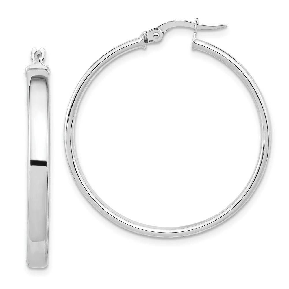 4mm x 29mm (1 1/8 Inch) 14k White Gold Domed Round Tube Hoop Earrings
