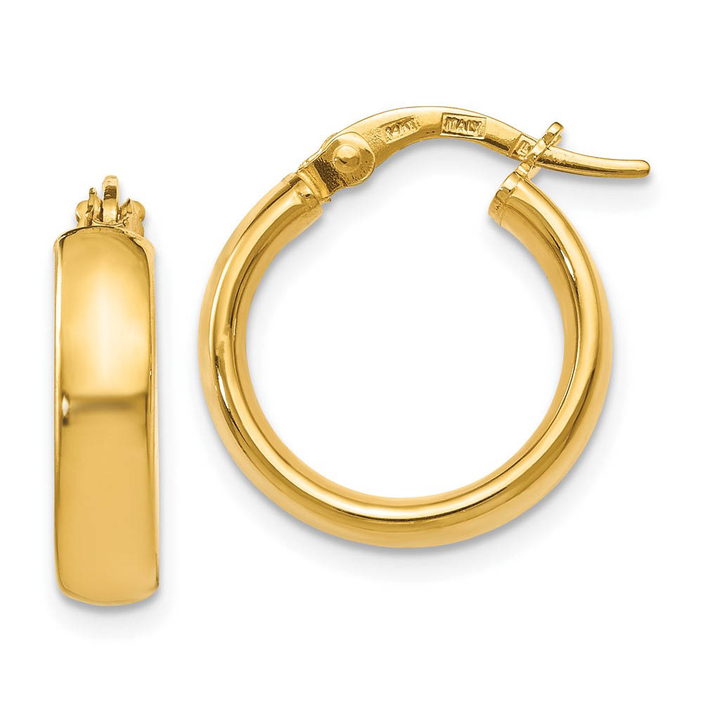 3.5mm x 16mm (5/8 Inch) Polished 14k Yellow Gold Domed Round Tube Hoops