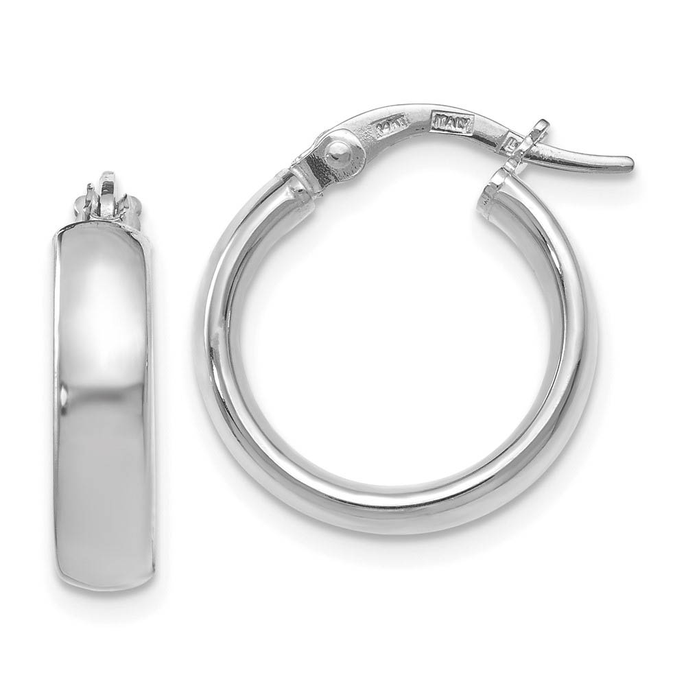 4mm x 16mm (5/8 Inch) Polished 14k White Gold Domed Round Tube Hoops