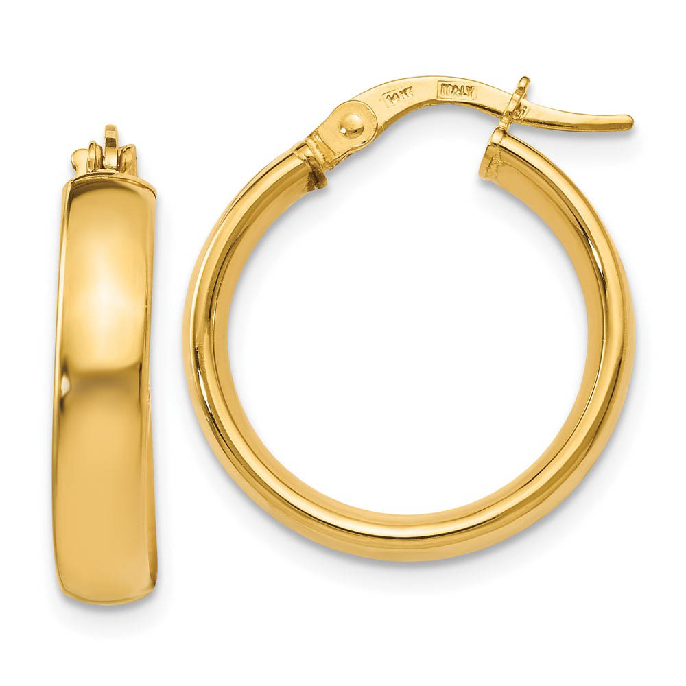 4mm x 19mm (3/4 Inch) Polished 14k Yellow Gold Domed Round Tube Hoops