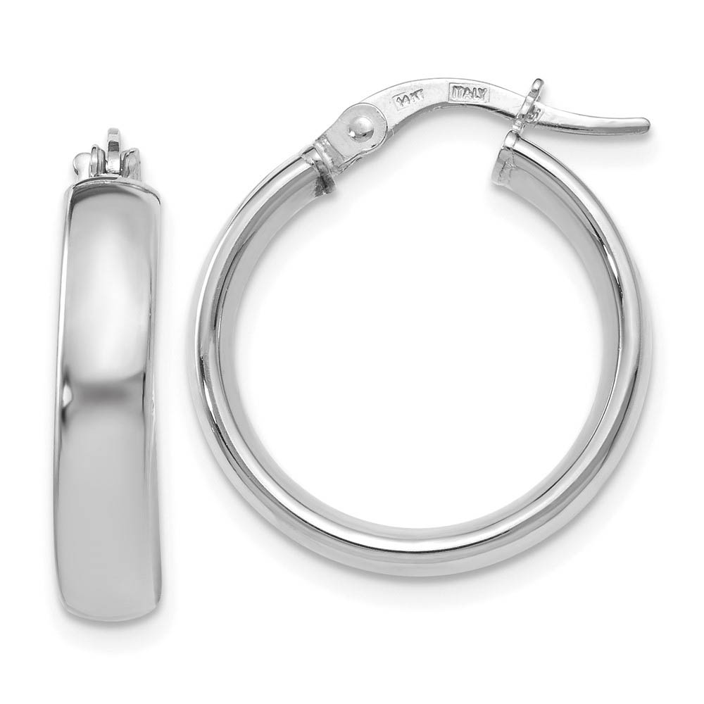 4mm x 19mm (3/4 Inch) Polished 14k White Gold Domed Round Tube Hoops