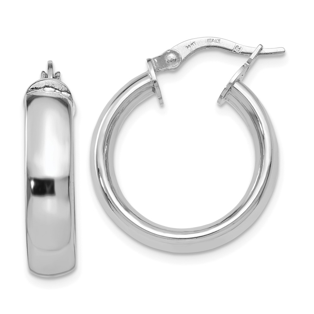 4.75mm x 19mm(3/4 Inch) Polished 14k White Gold Domed Round Tube Hoops