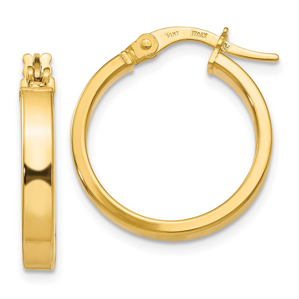 3mm x 18mm (11/16 Inch) Polished 14k Yellow Gold Flat Edge Round Hoops