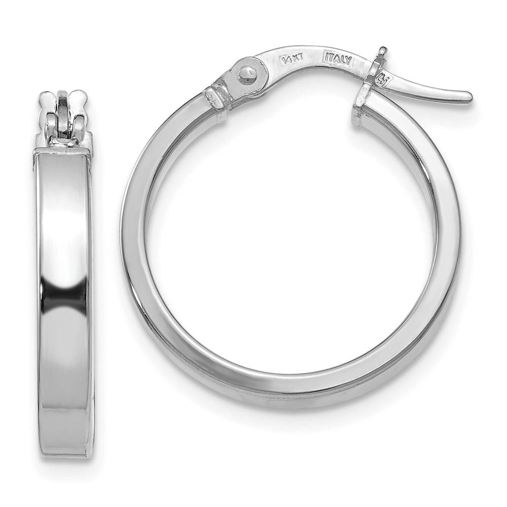 3mm x 18mm (11/16 Inch) Polished 14k White Gold Flat Edge Round Hoops
