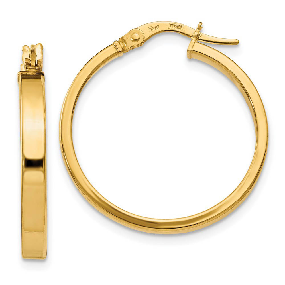 3mm x 22mm (7/8 Inch) Polished 14k Yellow Gold Flat Edge Round Hoops