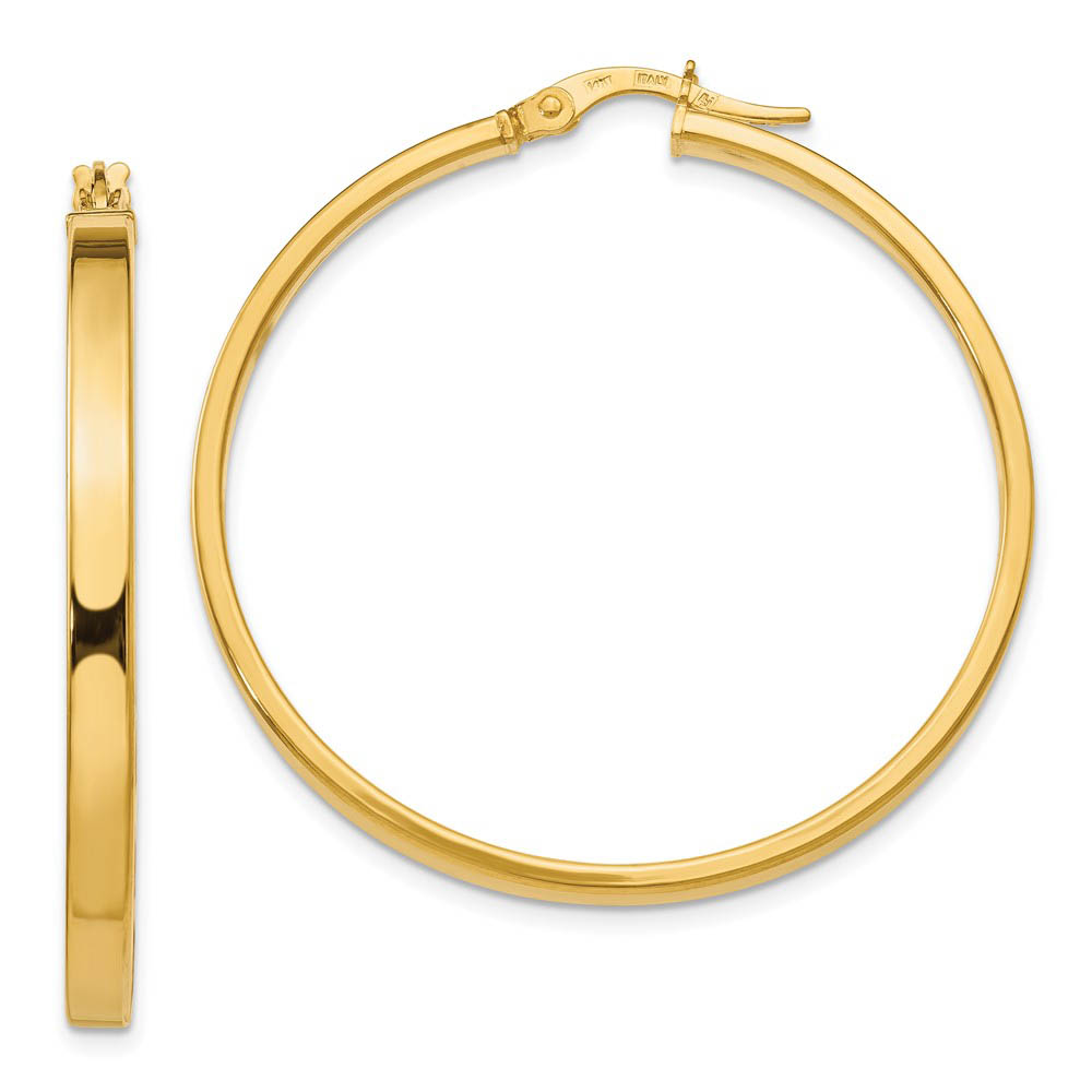 3mm x 38mm (1 1/2 Inch) Polished 14k Yellow Gold Flat Edge Round Hoops