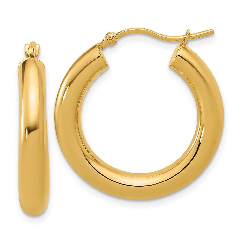 4mm x 24mm (15/16 Inch) 14k Yellow Gold Classic Round Hoop Earrings