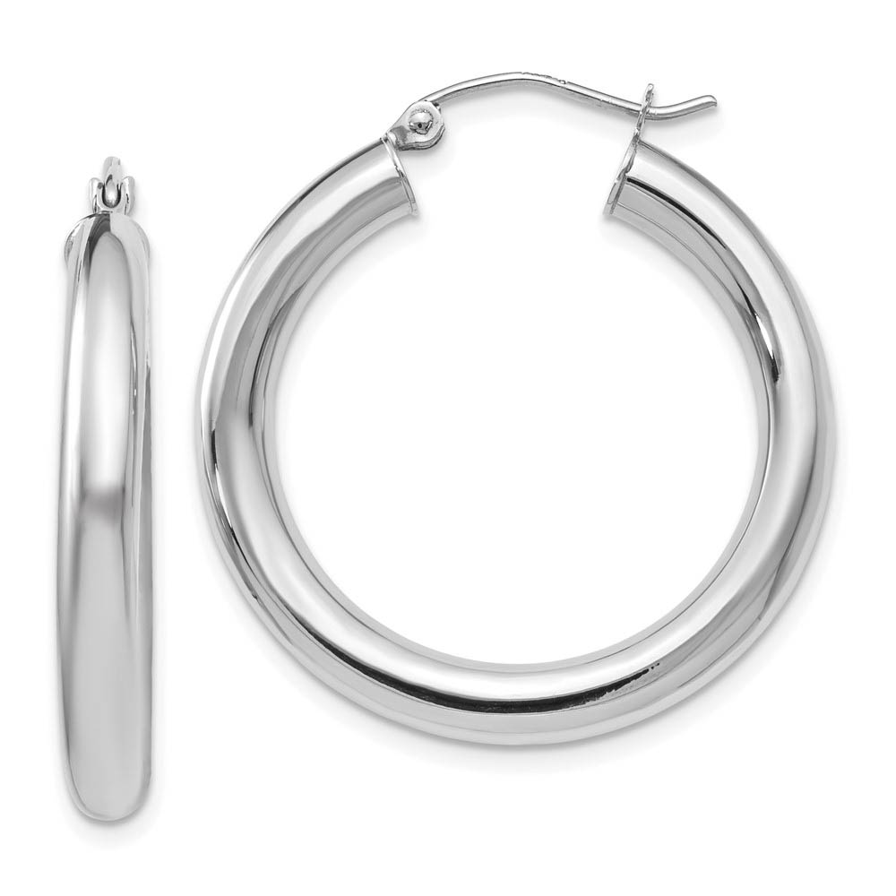 4mm x 29mm (1 1/8 Inch) 14k White Gold Classic Round Hoop Earrings