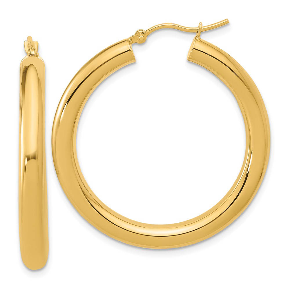 4mm x 34mm (1 5/16 Inch) 14k Yellow Gold Classic Round Hoop Earrings