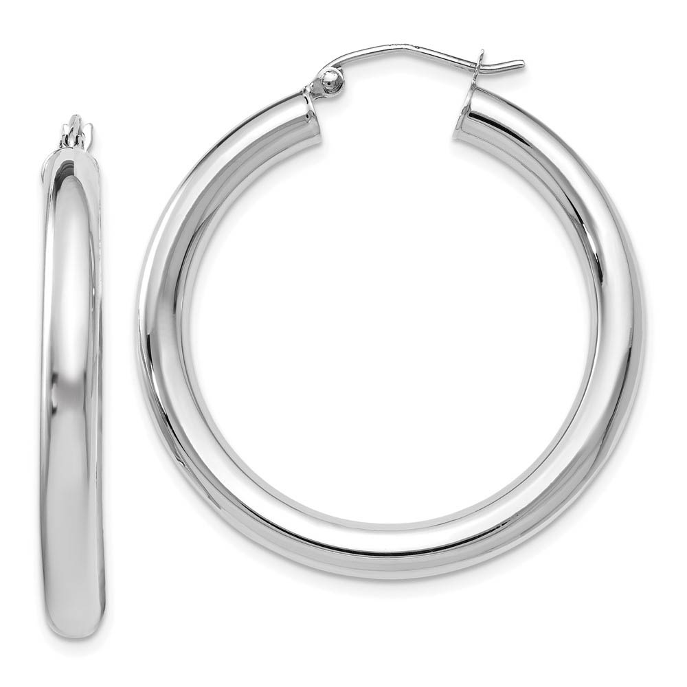 4mm x 34mm (1 5/16 Inch) 14k White Gold Classic Round Hoop Earrings