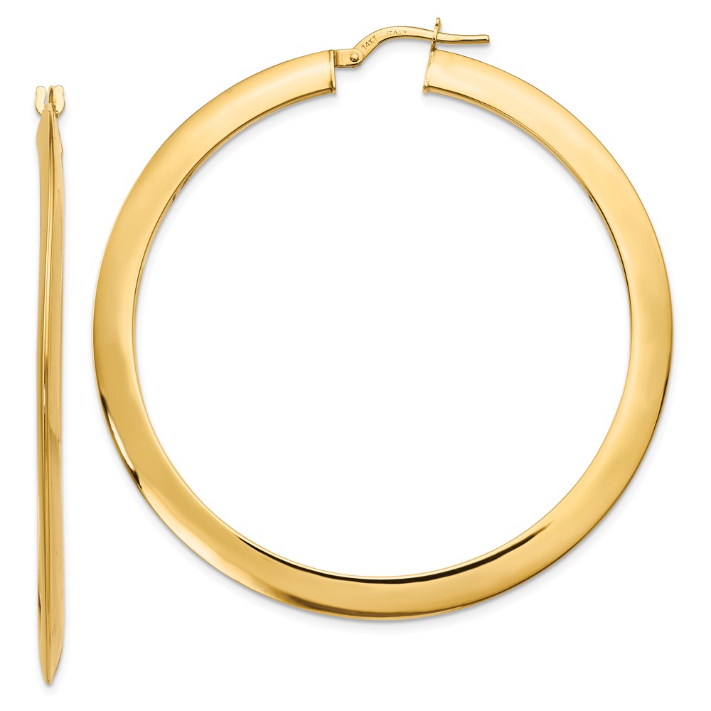 2mm x 52mm (2 Inch) 14k Yellow Gold Knife Edge Round Hoop Earrings