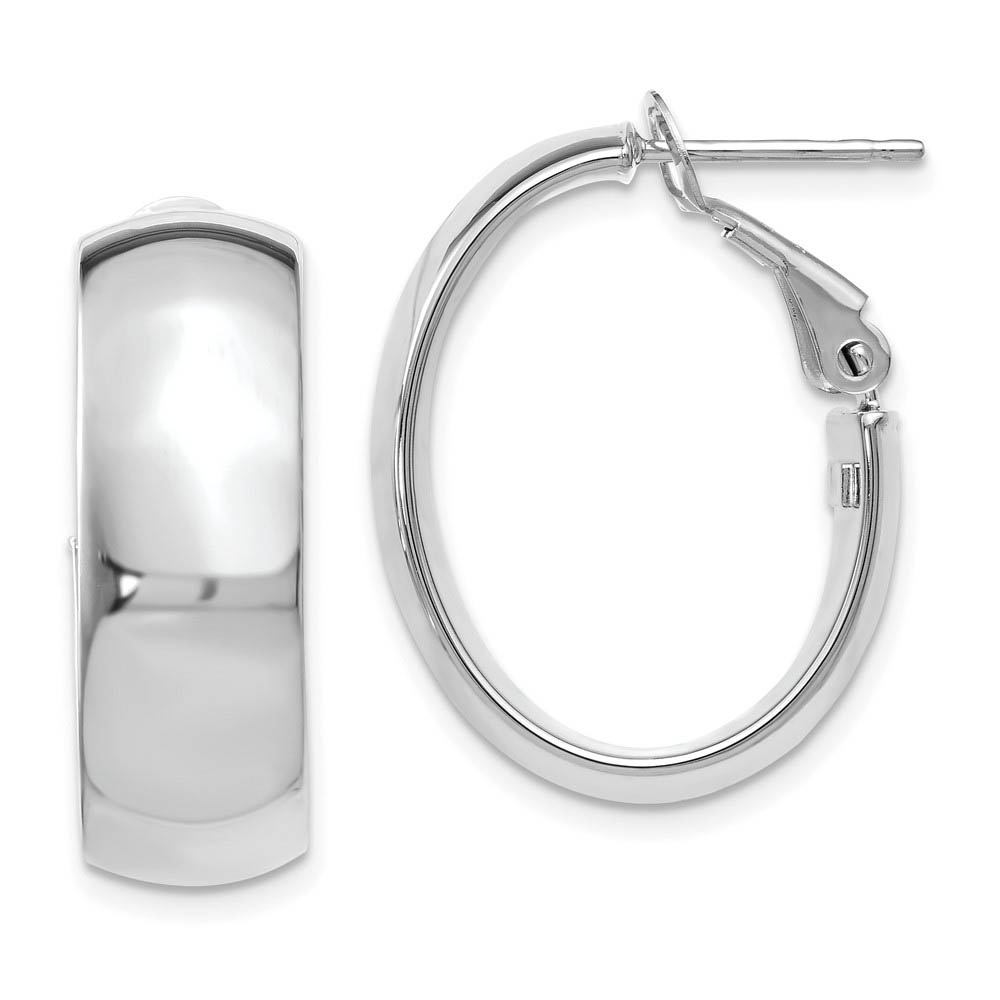 7.6mm x 23mm (7/8 Inch) Polished 14k White Gold Omega Back Oval Hoops