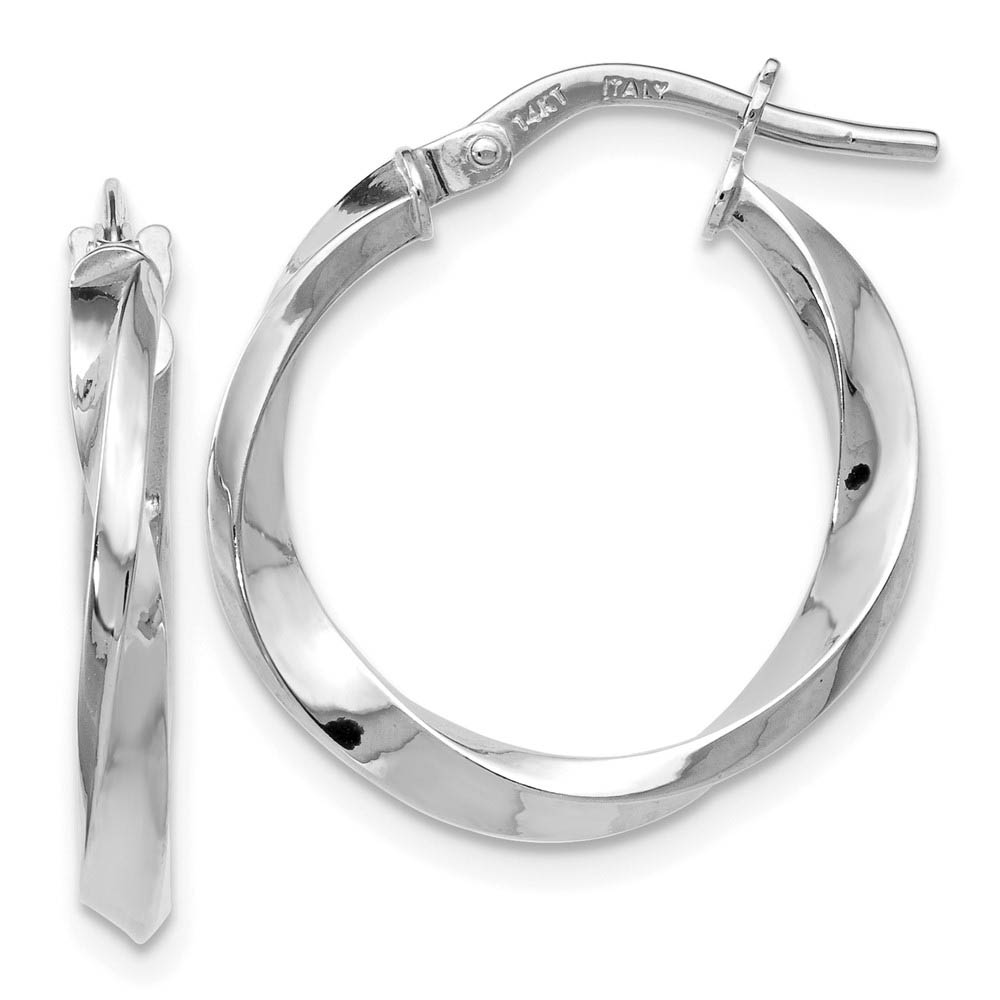 14k White Gold Polished Twisted Round Hoop Earrings, 20mm (3/4 Inch)