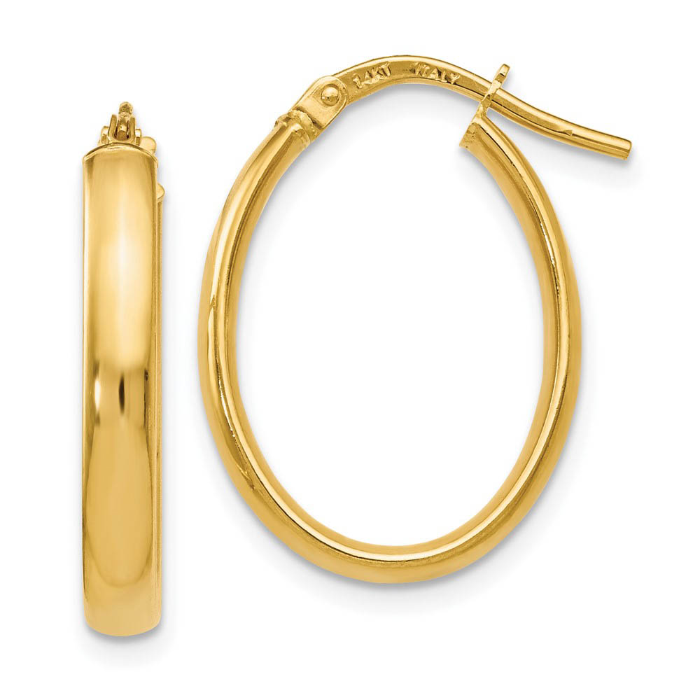 3mm x 22mm (7/8 Inch) Polished 14k Yellow Gold Oval Tube Hoop Earrings