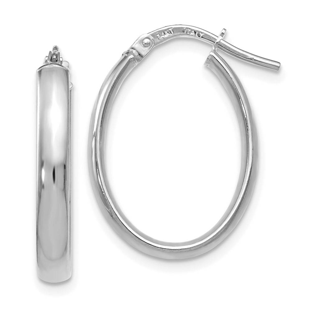 3mm x 22mm (7/8 Inch) Polished 14k White Gold Oval Tube Hoop Earrings