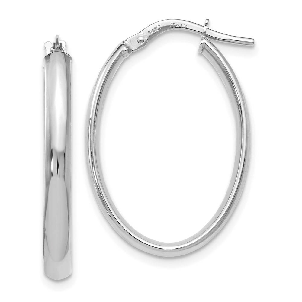 3mm x 26mm (1 Inch) Polished 14k White Gold Oval Tube Hoop Earrings